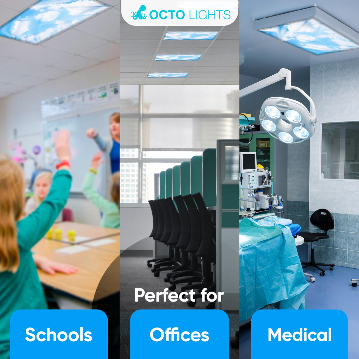 OCTO LIGHTS classroom-decor-solution covers fixtures with a soft, inviting glow.