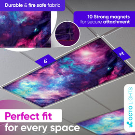 OCTO LIGHTS fire-safe fabric cover enhances safety while preserving bright, comfortable illumination.