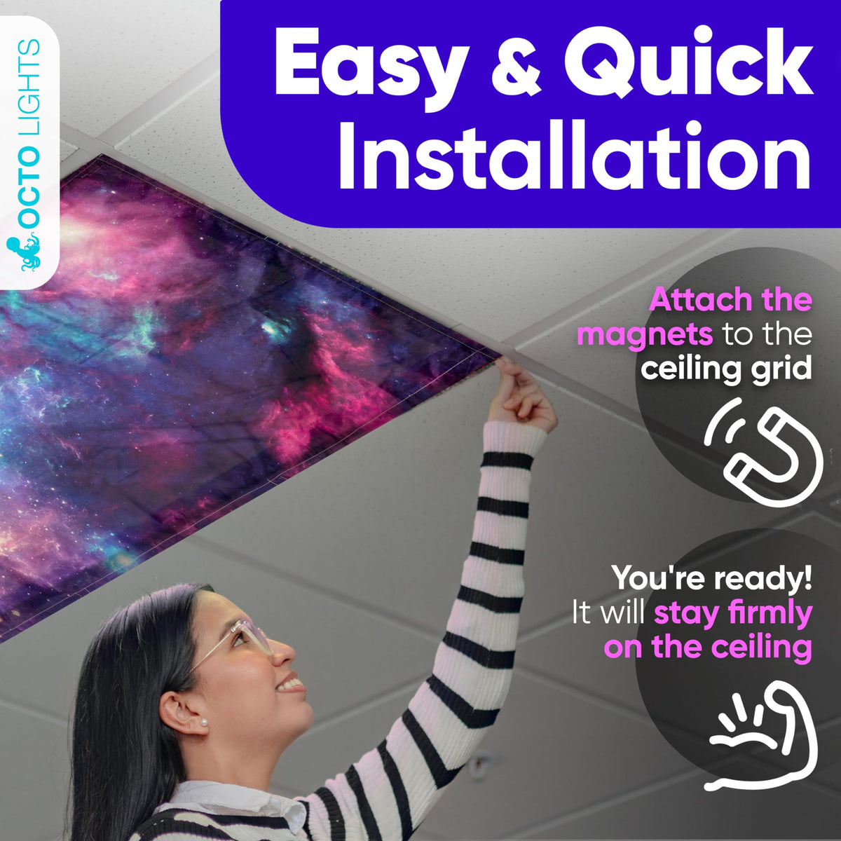 OCTO LIGHTS reduces glare-related discomfort by softening fluorescent and LED lighting.