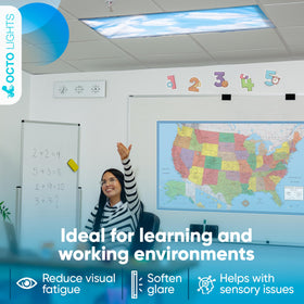 OCTO LIGHTS overhead-light diffuser creates even lighting for reading corners.
