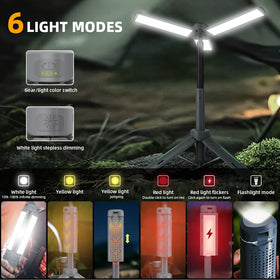 ODISTAR 3000-lumen three-panel design for bright camping brightness