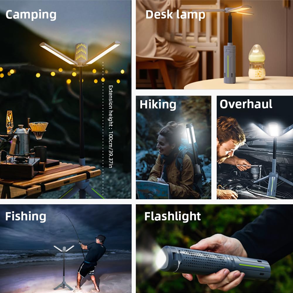 ODISTAR three-head LED camping light provides broad visibility