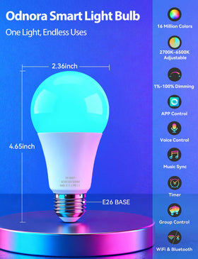 Odnora smart light bulbs with Alexa and Google support for hands-free control