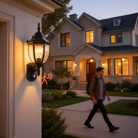 Odorpower wall sconce in matte black aluminum enhances curb appeal and durability.