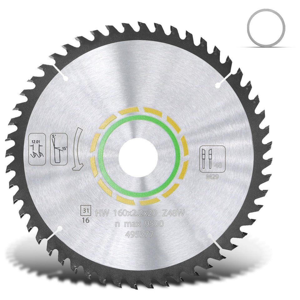 OEM home 48-tooth upgraded blade front view delivers clean plunge cuts