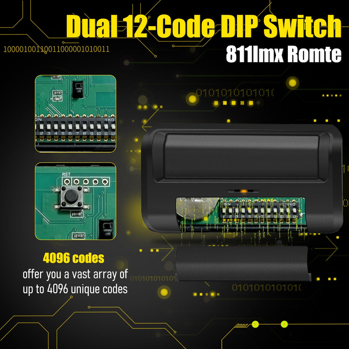 OEM Upgrade 811LMX DIP programming close-up for code setup