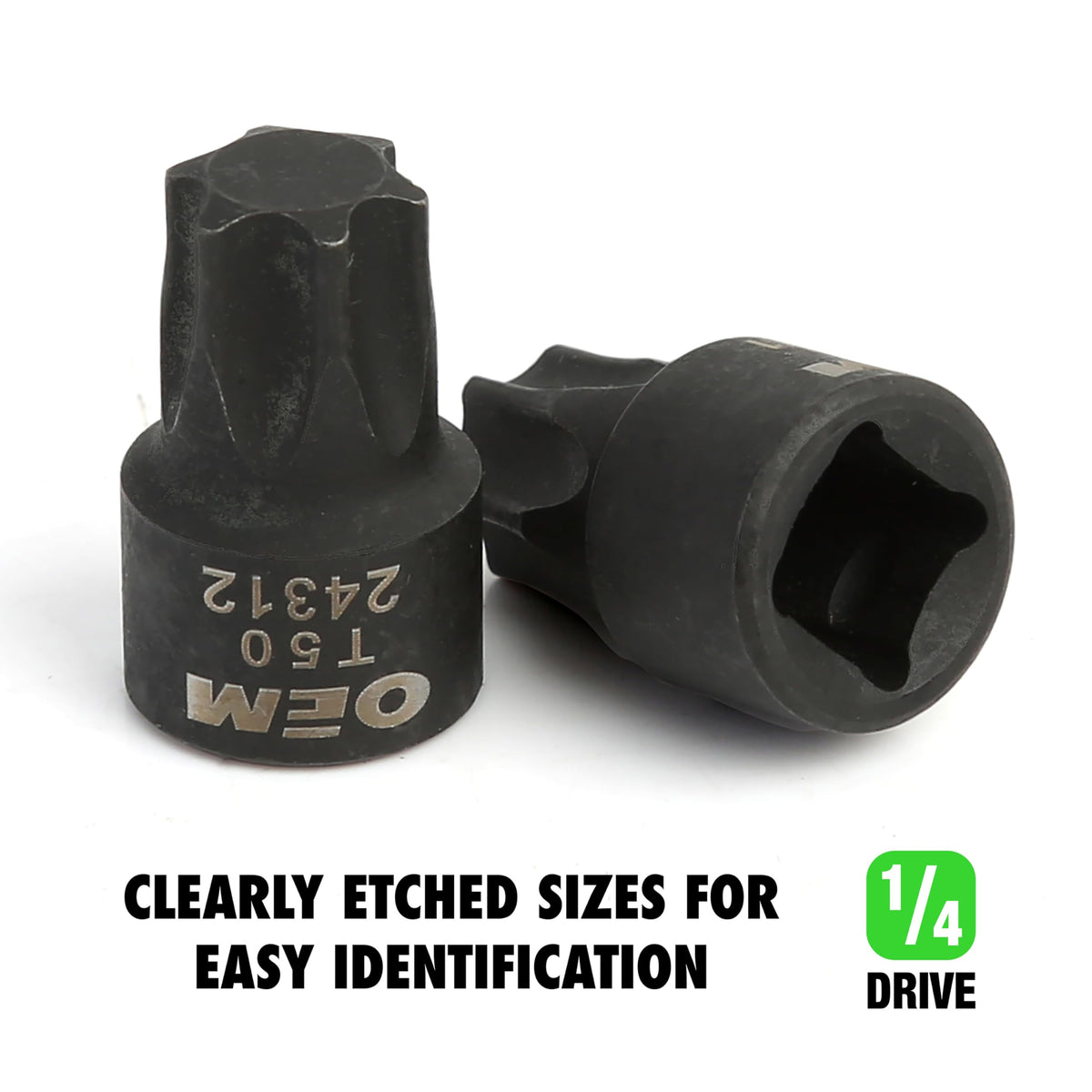 Torx sizes T7 to T50 cover a wide range of fasteners in the OEMTOOLS set.