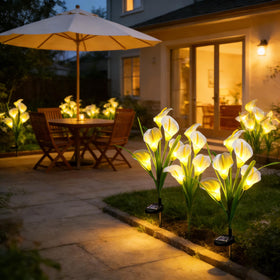 OEMUXU Calla Lily solar light emits a soft evening glow for outdoor calm.