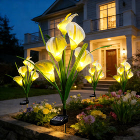 OEMUXU Calla Lily solar light at gravesite providing respectful evening illumination.