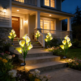 OEMUXU Calla Lily solar light with ground stake for quick installation.