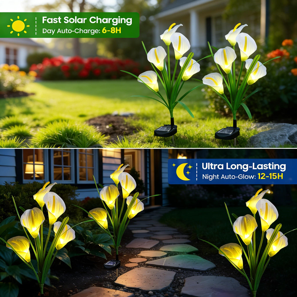 OEMUXU Calla Lily solar light along pathway for safe, decorative lighting.