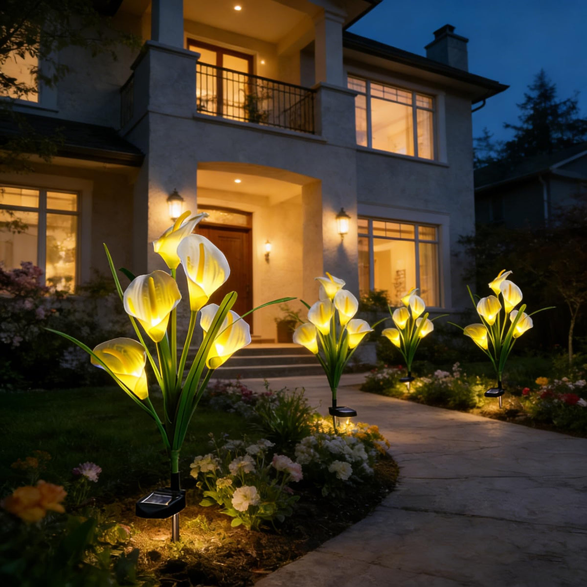 OEMUXU Calla Lily solar light two-pack for easy, elegant yard decor.