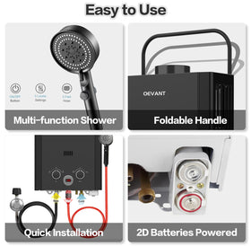 OEVANT portable water heater offers compact design for easy transport and quick setup.