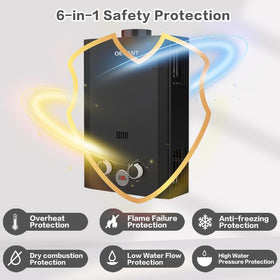 OEVANT water heater includes gas regulator and showerhead kit for simple installation.