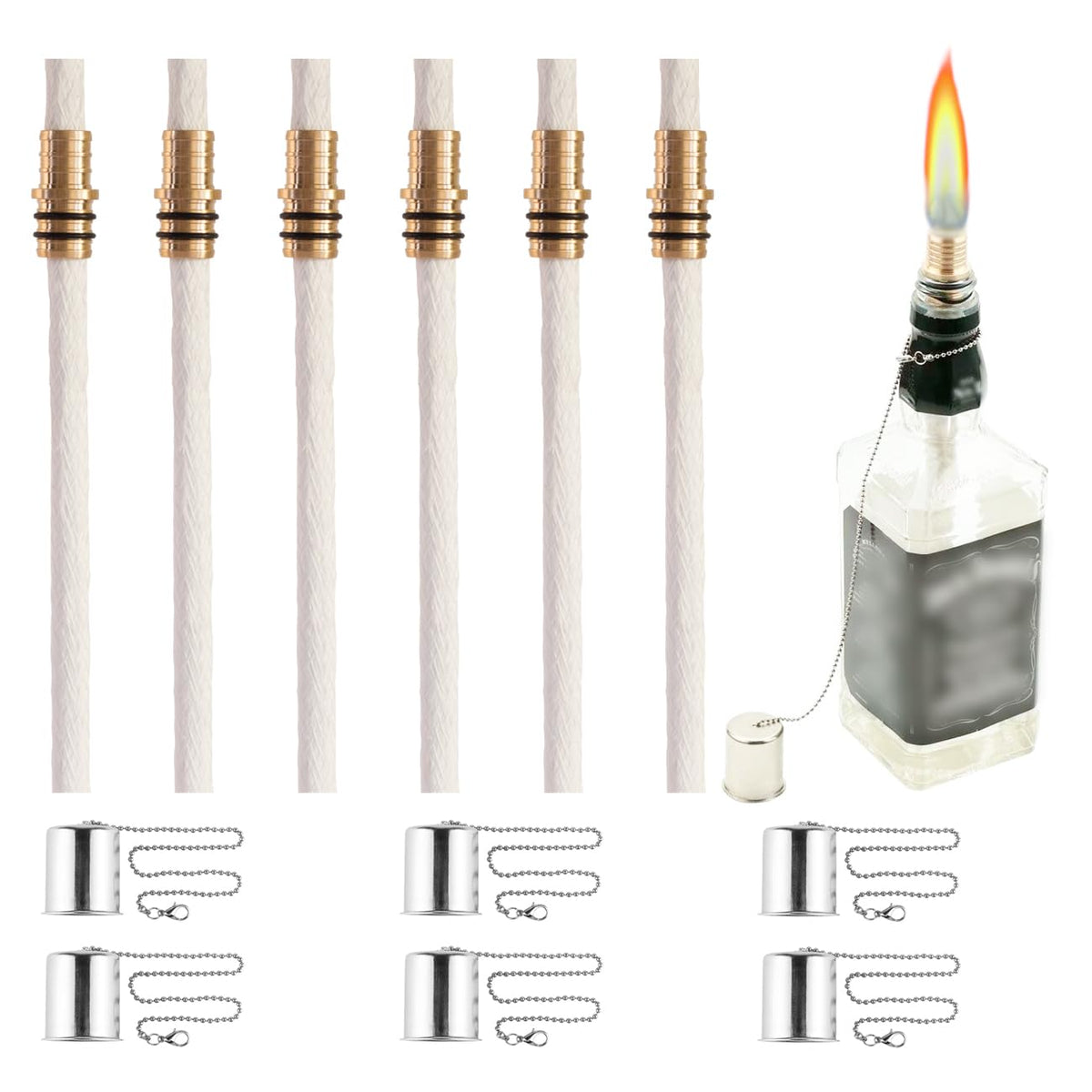 OEXEO wine bottle torch wicks provide lasting outdoor lighting for patios and gardens.