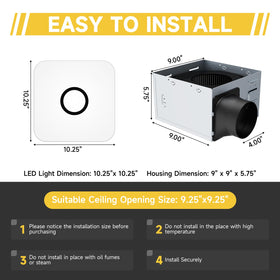 OFANKU four-inch duct connection fits standard ceiling ducts for easy setup