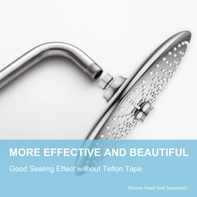 OFFO brushed-nickel shower-arm close-up highlighting durable finish.
