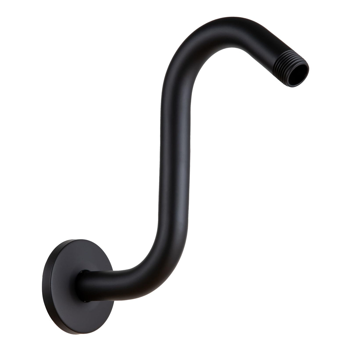 OFFO 8-inch matte black S-shaped shower arm with high rise for taller bathrooms