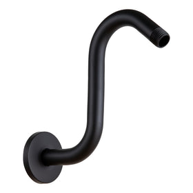OFFO 8-inch matte black S-shaped shower arm with high rise for taller bathrooms