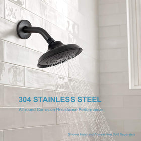 OFFO wall-mount bronze arm installed in a modern shower space