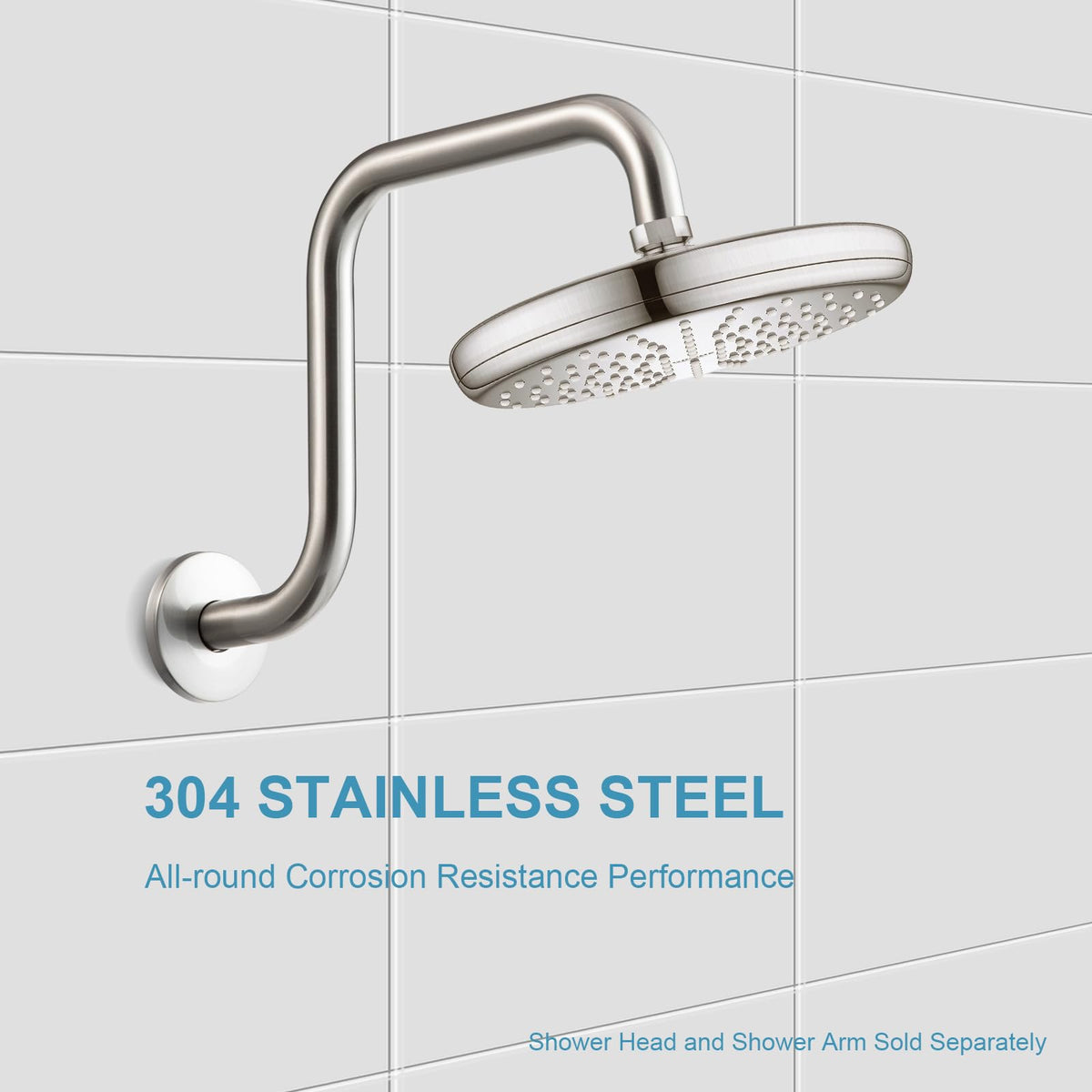 OFFO flange attachment on 13in brushed nickel shower arm for secure integration.