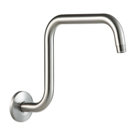 OFFO 13in brushed nickel shower arm profile increases reach for larger showerheads.