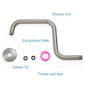 OFFO wall-mountable 13in brushed nickel shower arm demonstrates sturdy setup.