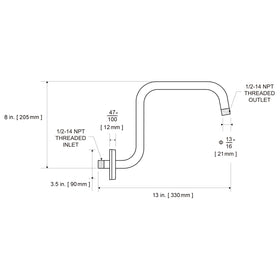 OFFO 13in brushed nickel shower arm in damp environment with rust-resistant construction.
