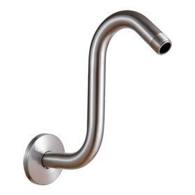 OFFO shower head extension arm in brushed nickel extends height for rainfall feel.
