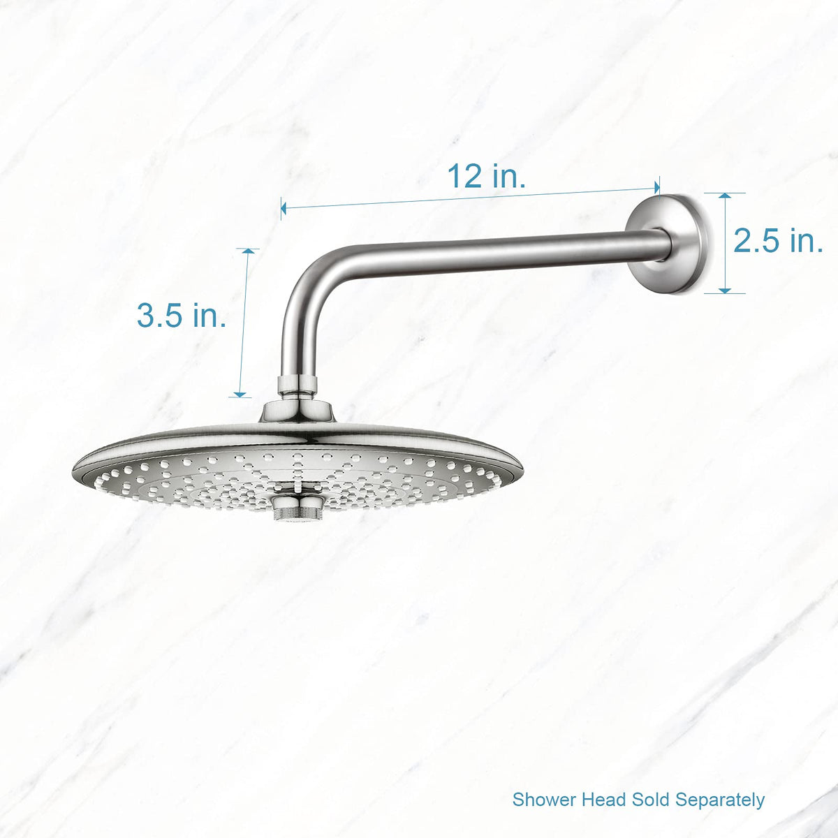 OFFO stainless steel arm resists corrosion in hard water.