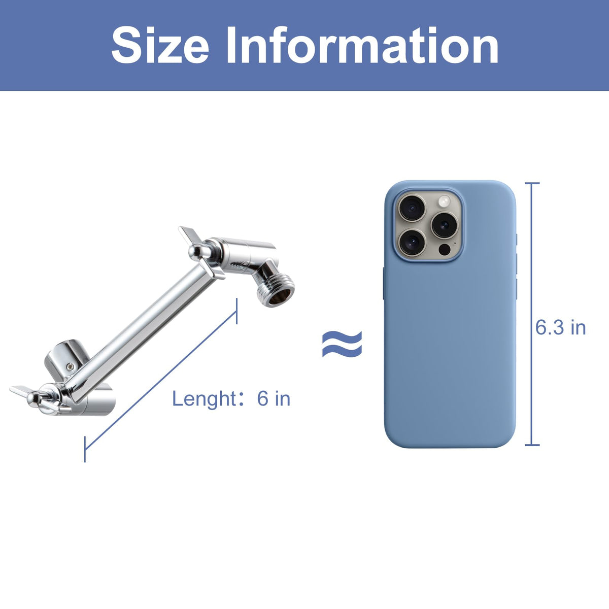 OFFO universal G1/2 connector fits standard shower fixtures.