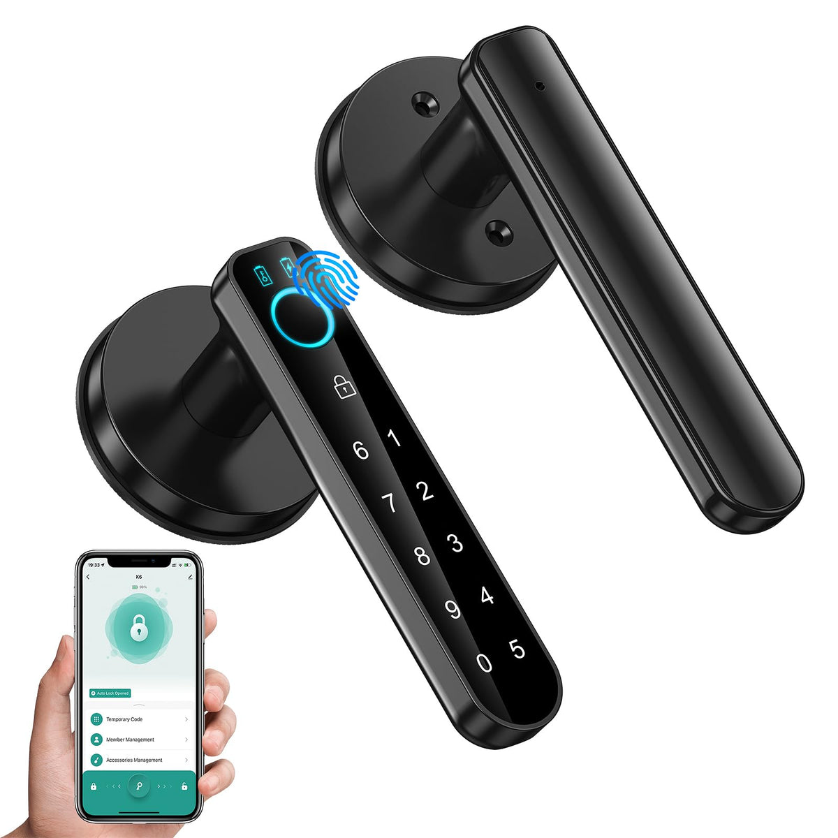 OFFTV Fingerprint Door Lock front view showing quick unlock potential
