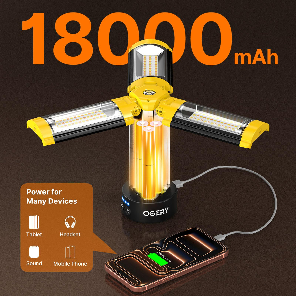 OGERY 18000mAh battery power bank charging a device outdoors