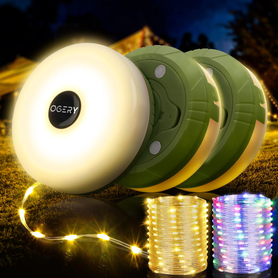 OGERY 3-pack camping string lights illuminate outdoor spaces with cozy ambience.