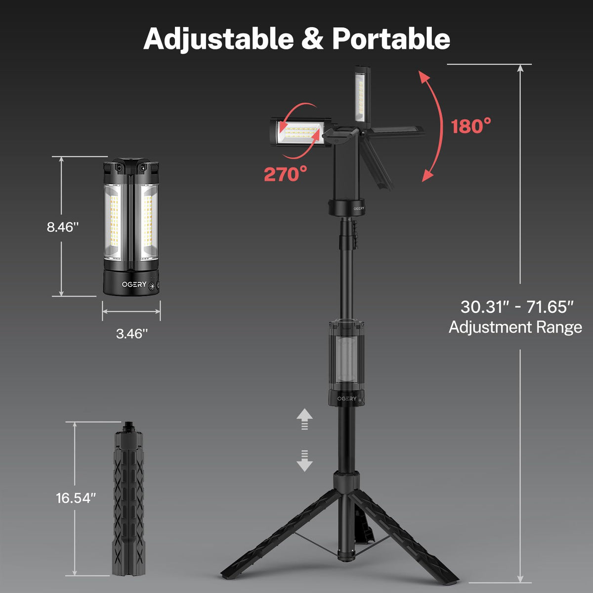 OGERY detachable lamp heads provide flexible setup options