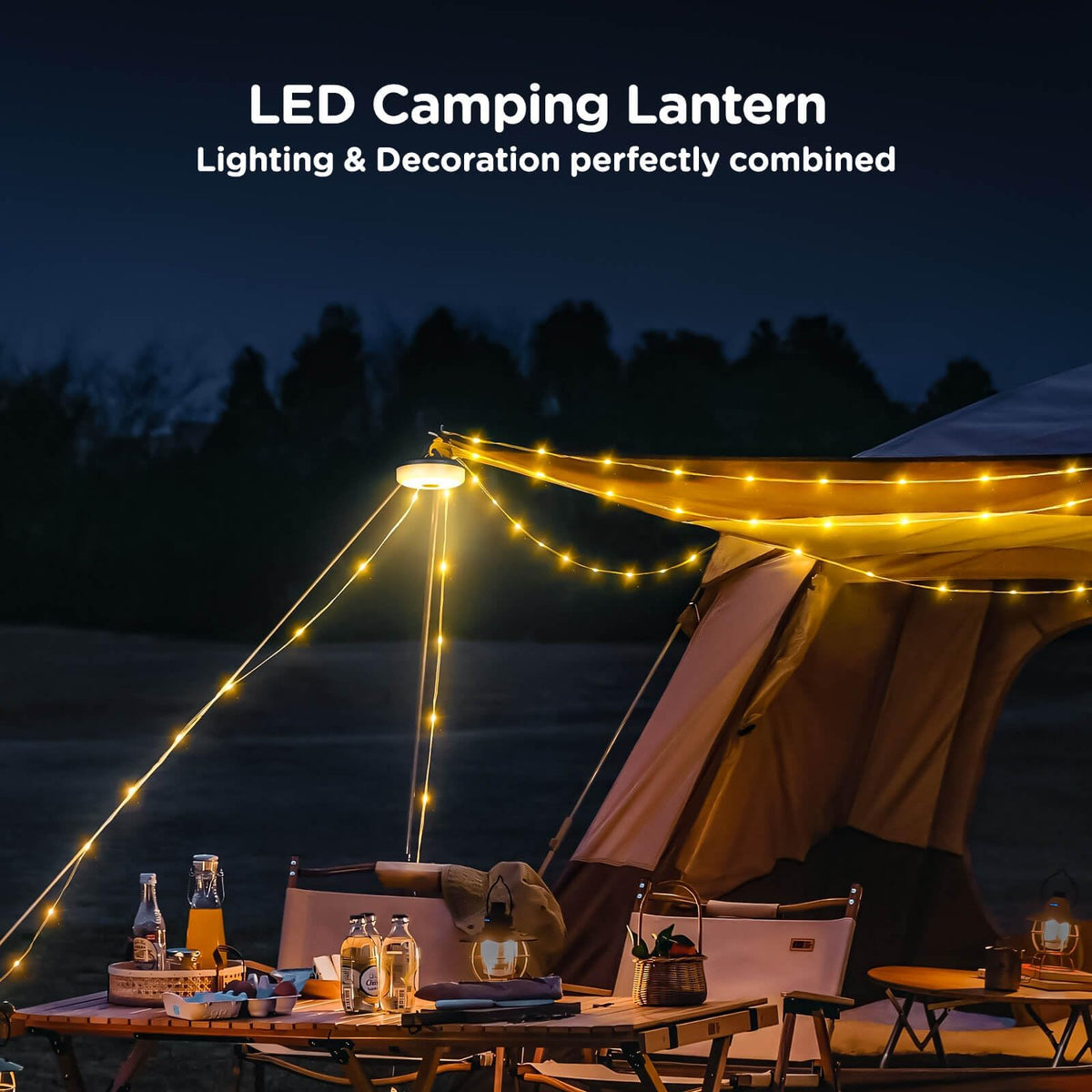 OGERY four-in-one camping light doubles as lantern and string light.
