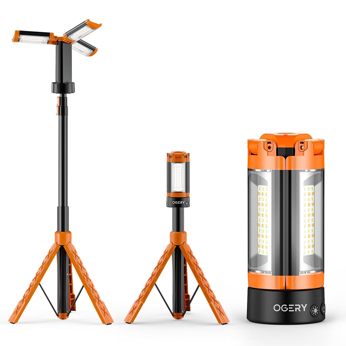 OGERY rechargeable camping light with stand extended for tall outdoor lighting and tasks