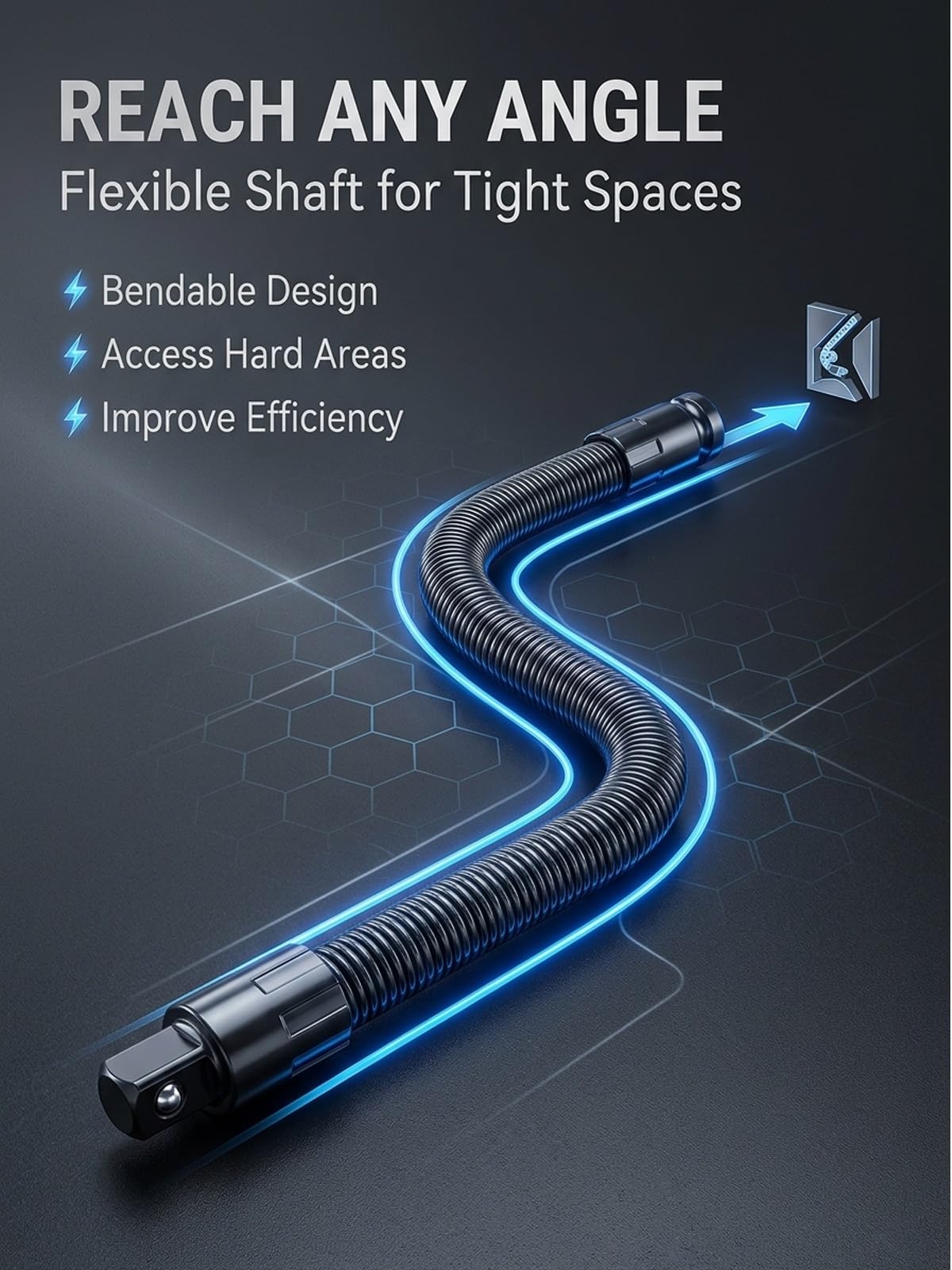 OGTKHRT Bendable socket wrench bar accesses confined areas in machinery