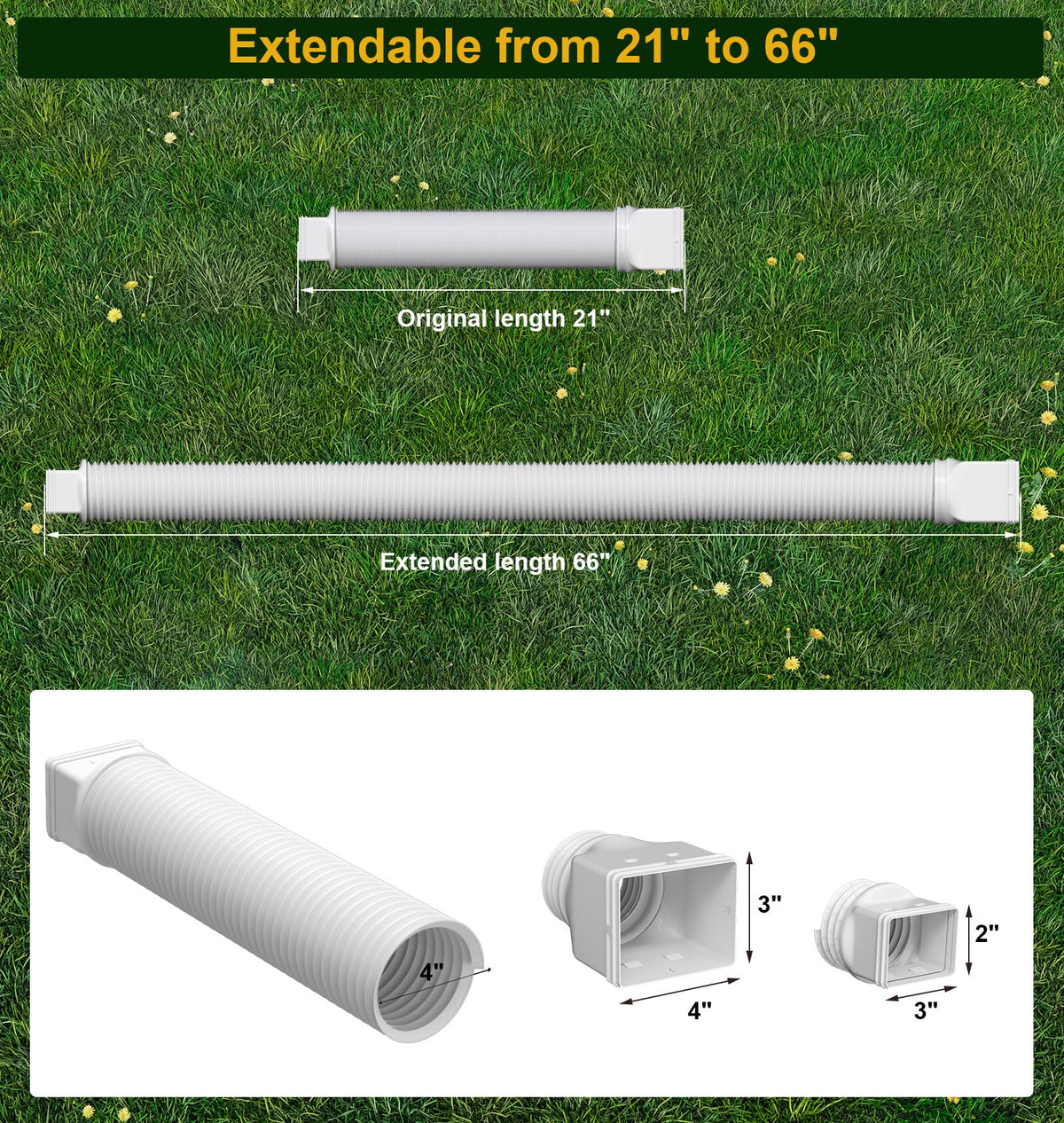 Ogutter adapters for 2x3 3x3 and 4x3 downspouts included