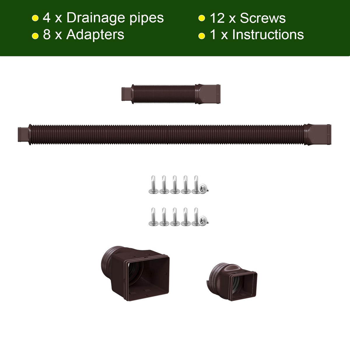 Ogutter four-pack with adapters and screws for quick installation.