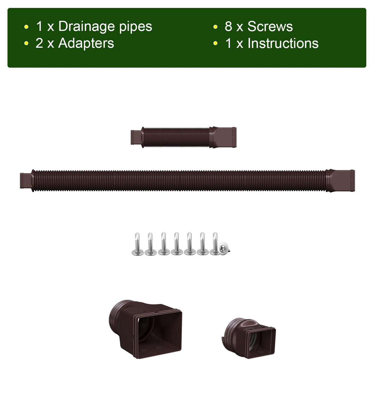 Ogutter brown extension directs runoff away from foundation.