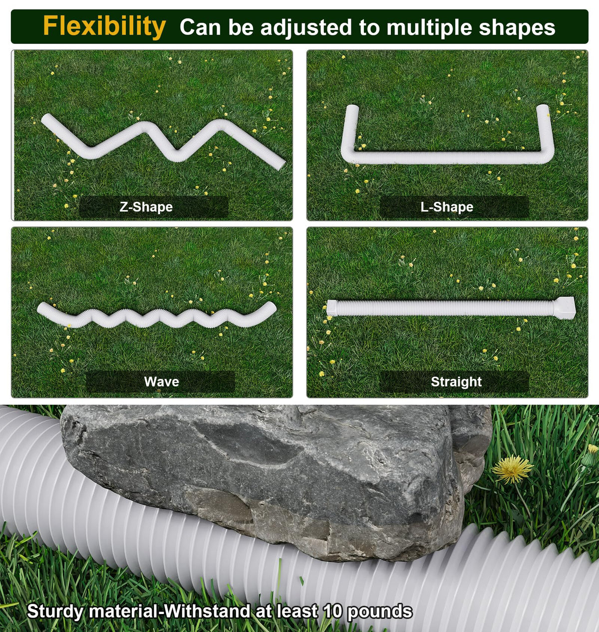 Ogutter flexible downspout extender bends to fit corners and paths