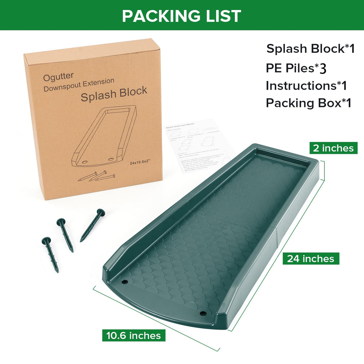 Ogutter Splash Block in rain demonstrates strong material and weather resistance