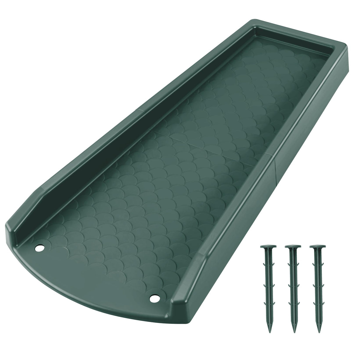 Ogutter Splash Block green close-up shows sturdy construction for durable rain drainage