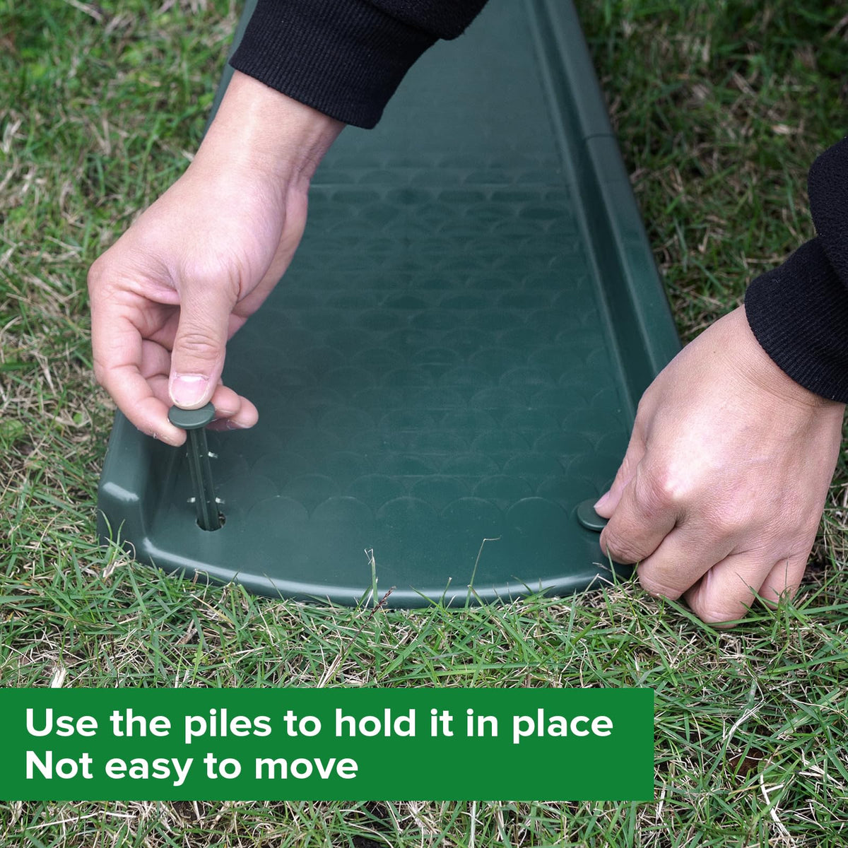 Ogutter Splash Block packaging shows three PE piles for secure installation