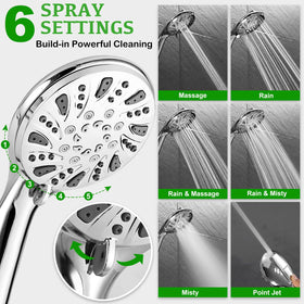 OHDAY handheld shower head nozzle closeup, anti clog design promotes steady water flow.