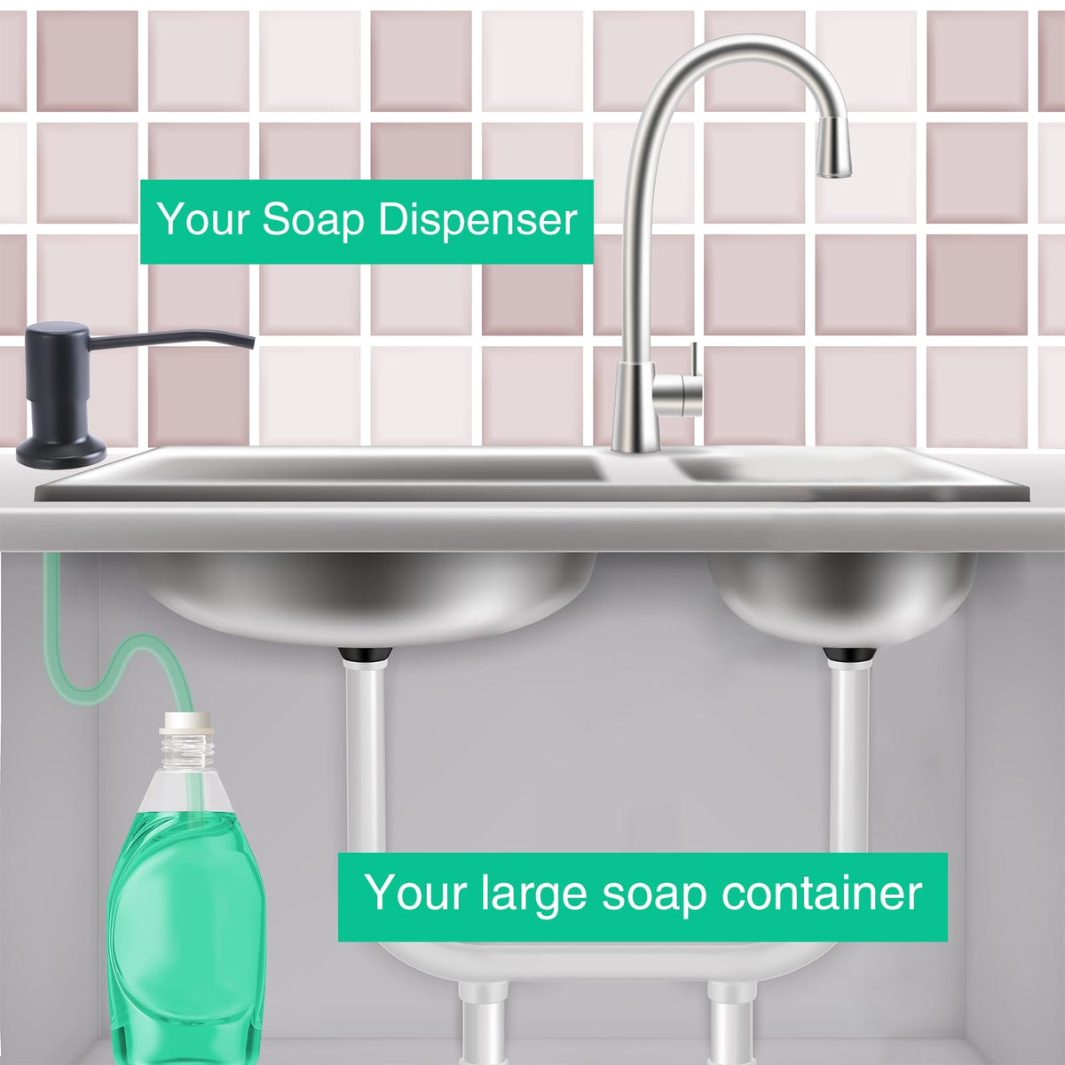 OHiHi 47-inch extension tube reaches large soap bottles for easy refills.