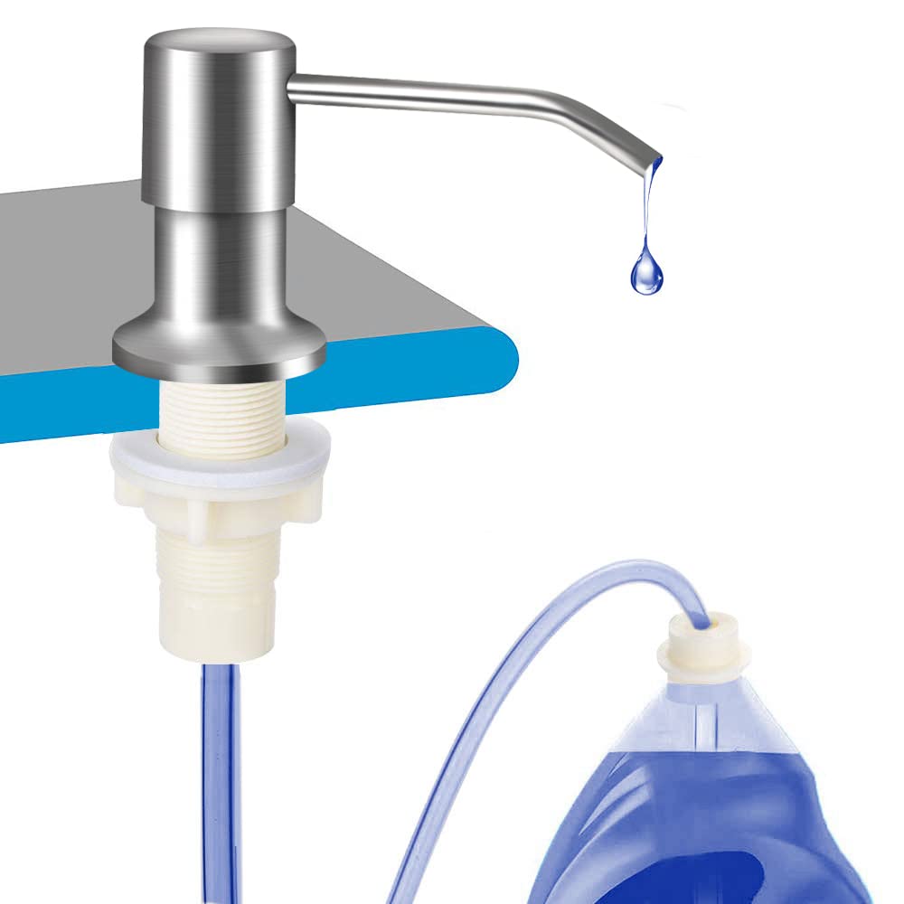 OHiHi dish soap dispenser with brushed nickel finish for a clean sink look and easy use