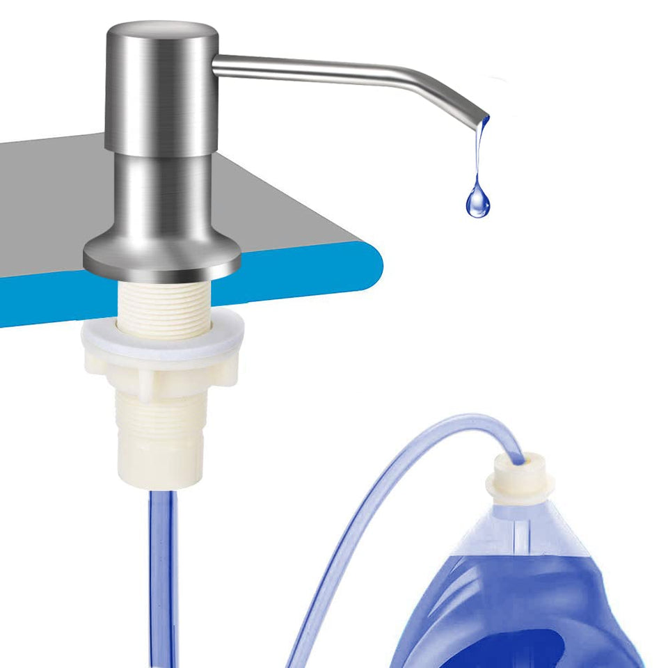 OHiHi dish soap dispenser with brushed nickel finish for a clean sink look and easy use