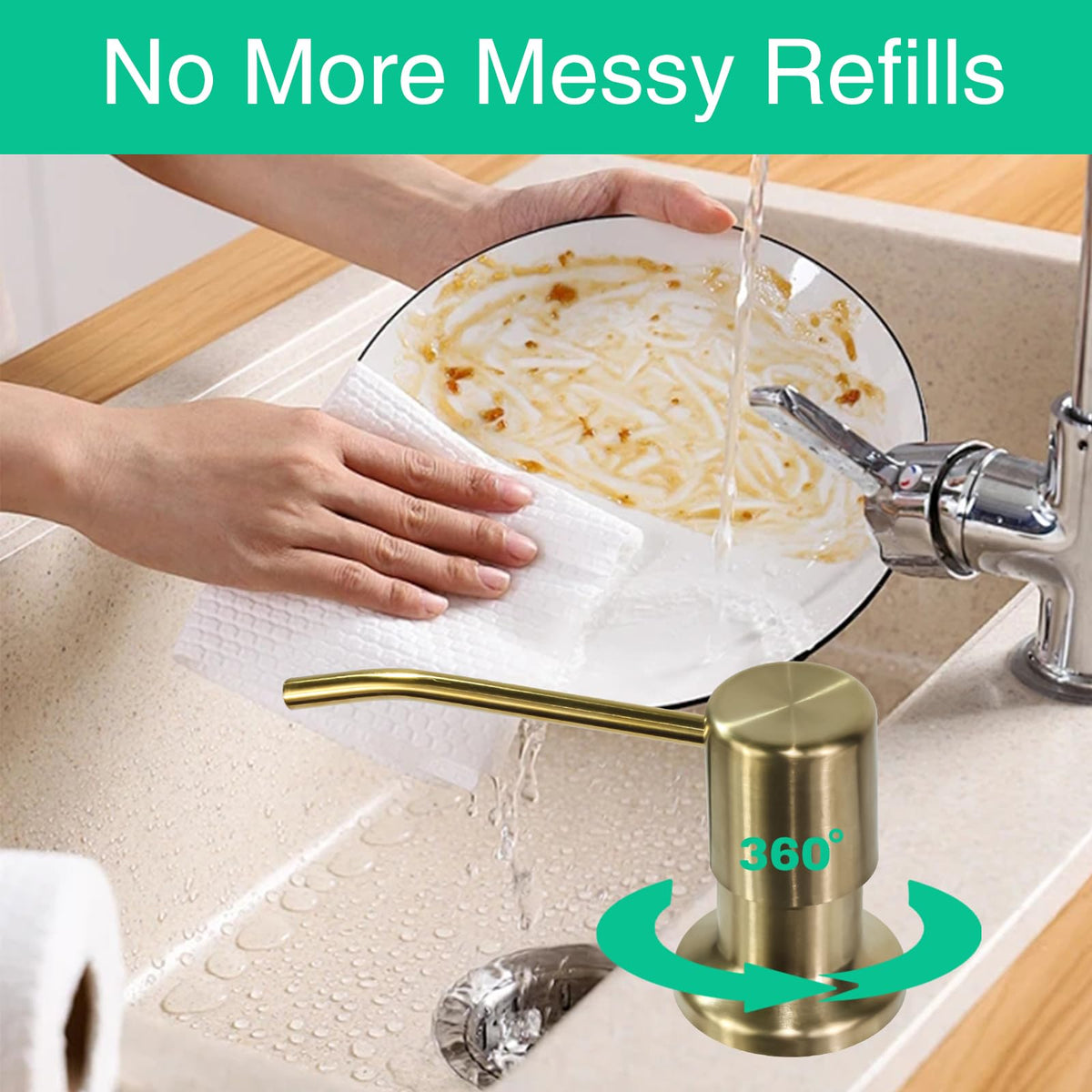 Rubber washers seal the countertop around the OHiHi dispenser for leak prevention.